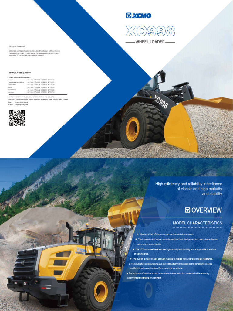 XCMG XC998 Wheel Loader Overview | PDF | Engines | Tire