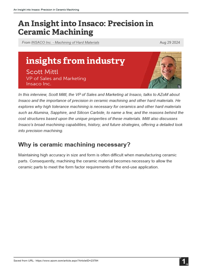 An Insight Into Insaco Precision in Ceramic Machining | PDF | Ceramics ...