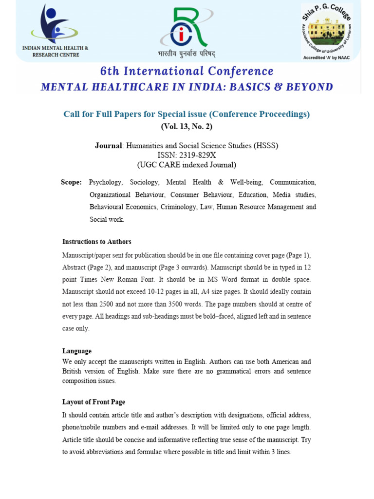 Call For Paper Special Issue in UGC Care Journal | PDF | Academic ...