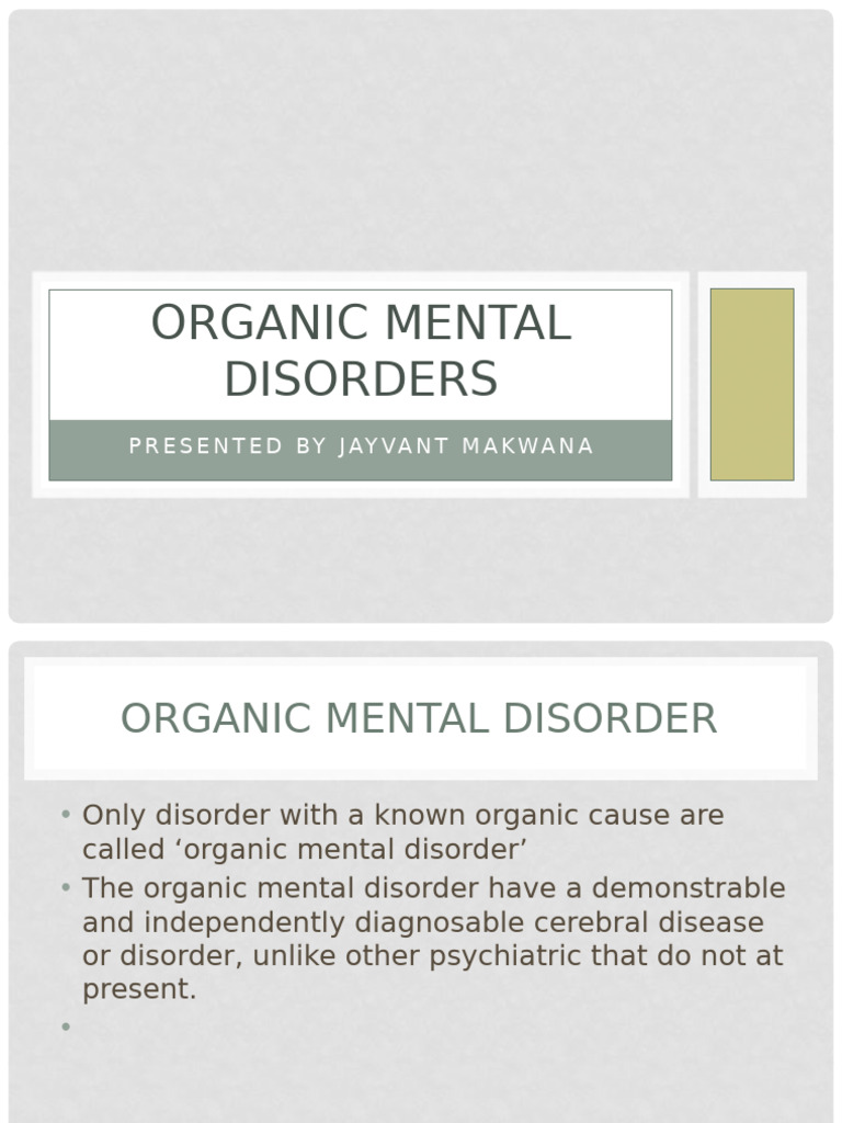 Overview of Organic Mental Disorders | PDF | Dementia | Mental Disorder