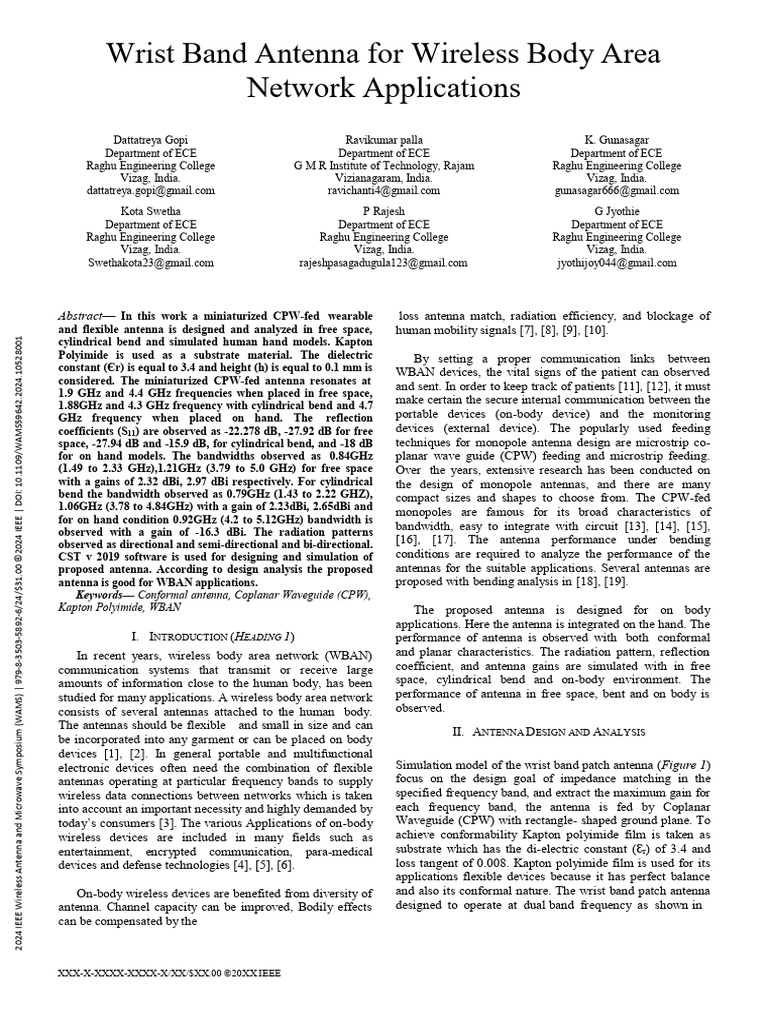 Wrist Band Antenna For Wireless Body Area Network Applications | PDF ...