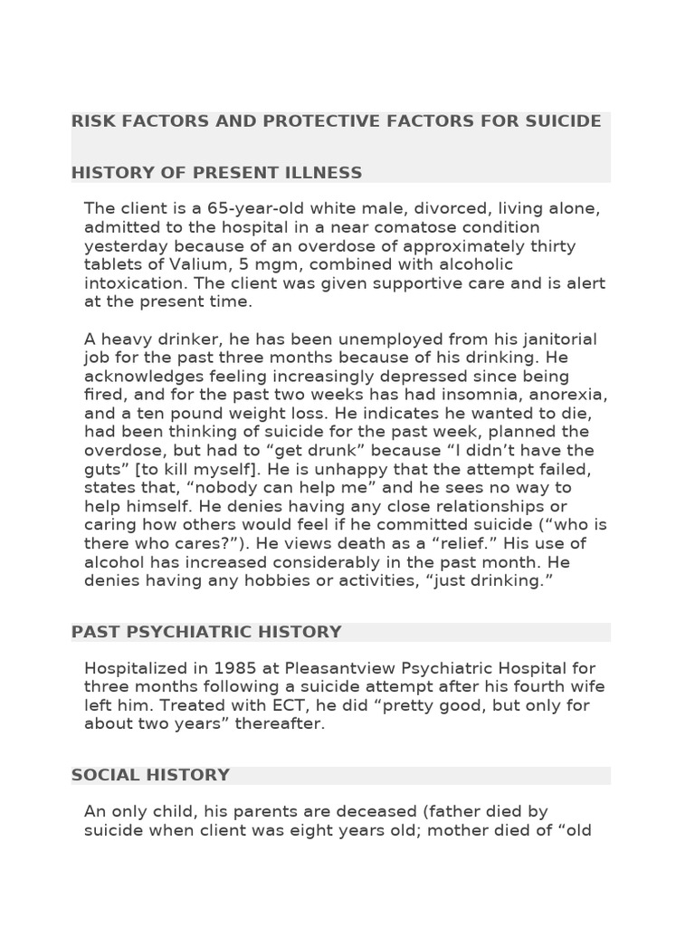 Risk Factors and Protective Factors For Suicide | PDF | Major ...
