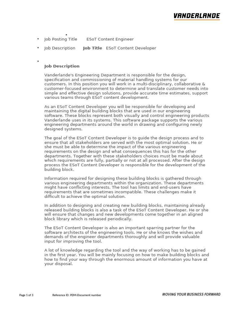 ESoT Content Developer Job Overview | PDF | Technical Drawing | Engineering