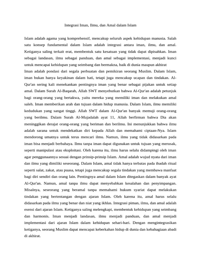 Integrasi Iman, Ilmu, dan Amal dalam Islam | PDF