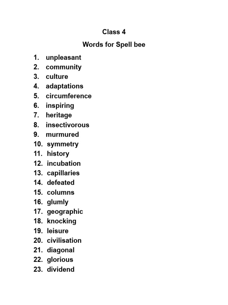 Grade 4 Spell Bee Word List | PDF