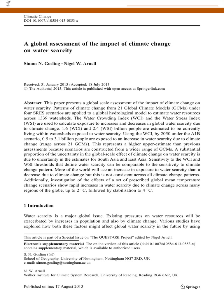 Global Climate Change Impact on Water Scarcity | PDF | General ...