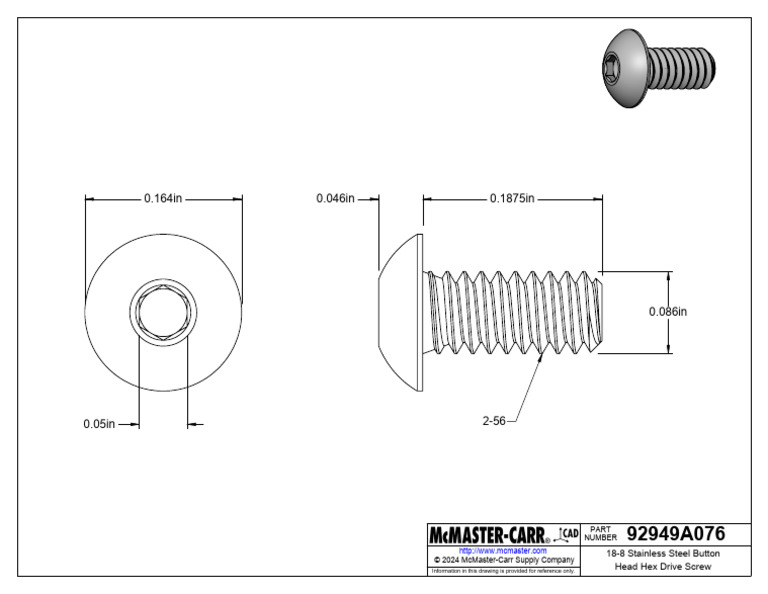 92949A076 - 18-8 Stainless Steel Button Head Hex Drive Screw | PDF