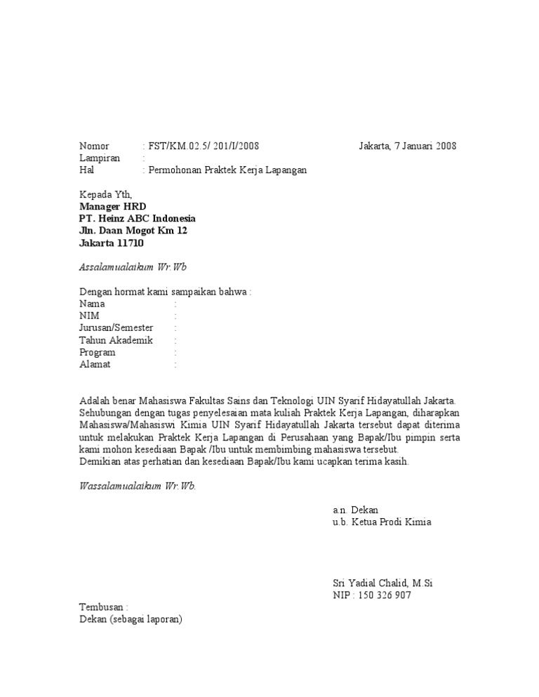 SURAT PERMOHONAN PKL