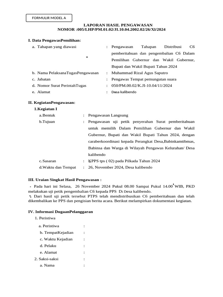 Pengawasan Distribusi C6 Pilkada 2024 | PDF