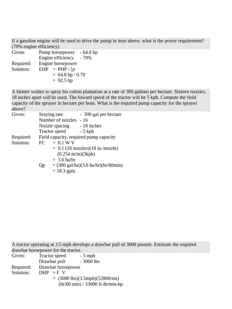 Pump and Tractor Power Calculations | PDF | Horsepower | Tractor