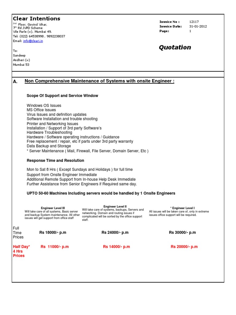 Amc Quotation Help Desk Server Computing