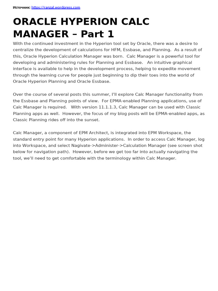 Oracle Hyperion Calc Manager Overview | PDF | Computer Engineering ...