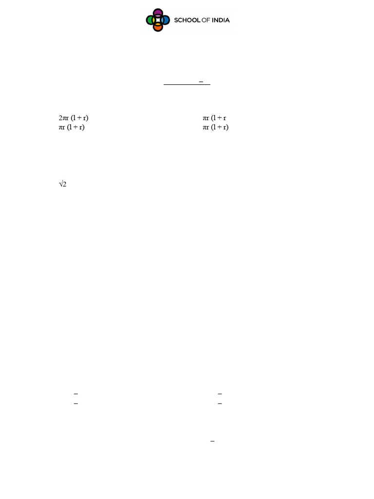 Revision Sheet (Surface Areas and Volumes, Statistics) : Section - A I ...