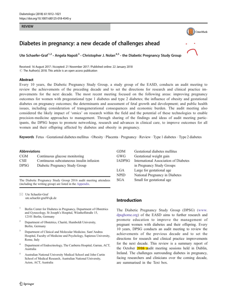 Diabetes in Pregnancy A New Decade of Challenges Ahead | PDF ...
