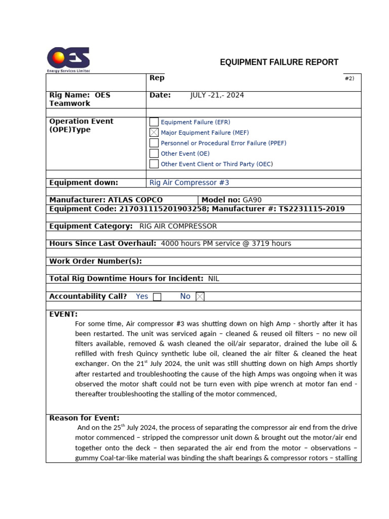 Rig Air Compressor Failure Report 2024 | PDF | Bearing (Mechanical ...
