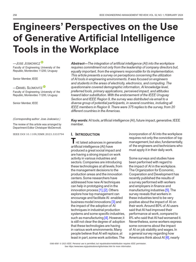 Engineers Perspectives On The Use of Generative Artificial Intelligence ...