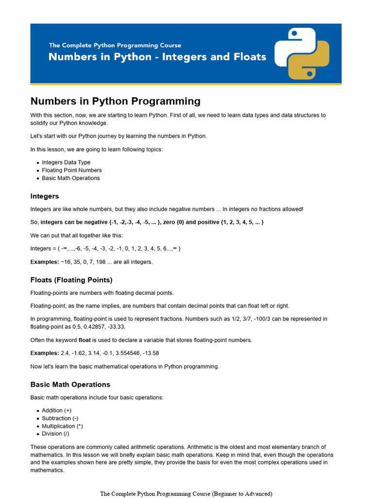 001 Python-Numbers-Integers-and-Floats | PDF | Integer | Numbers