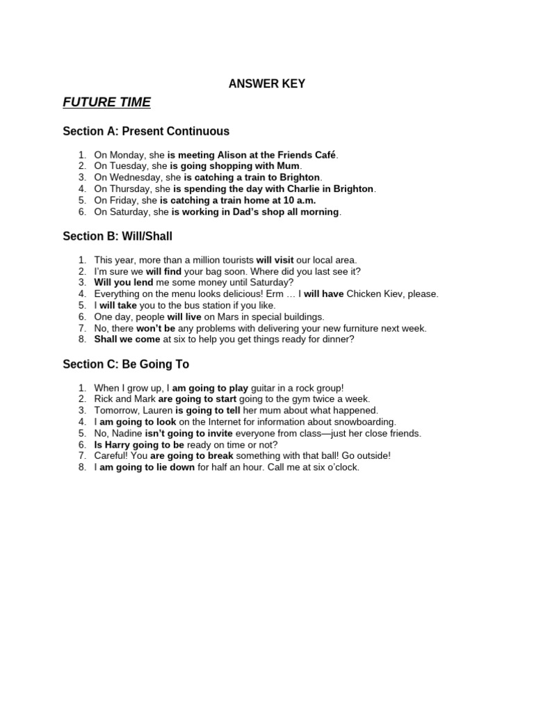 ANSWER KEY FUTURE TIME | PDF