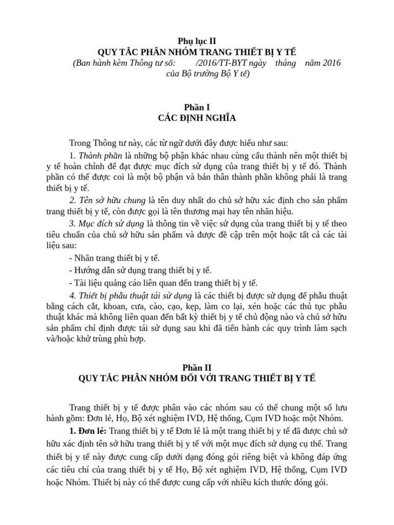 Quy Tac Phan Nhom Trang Thiet Bi y Te | PDF