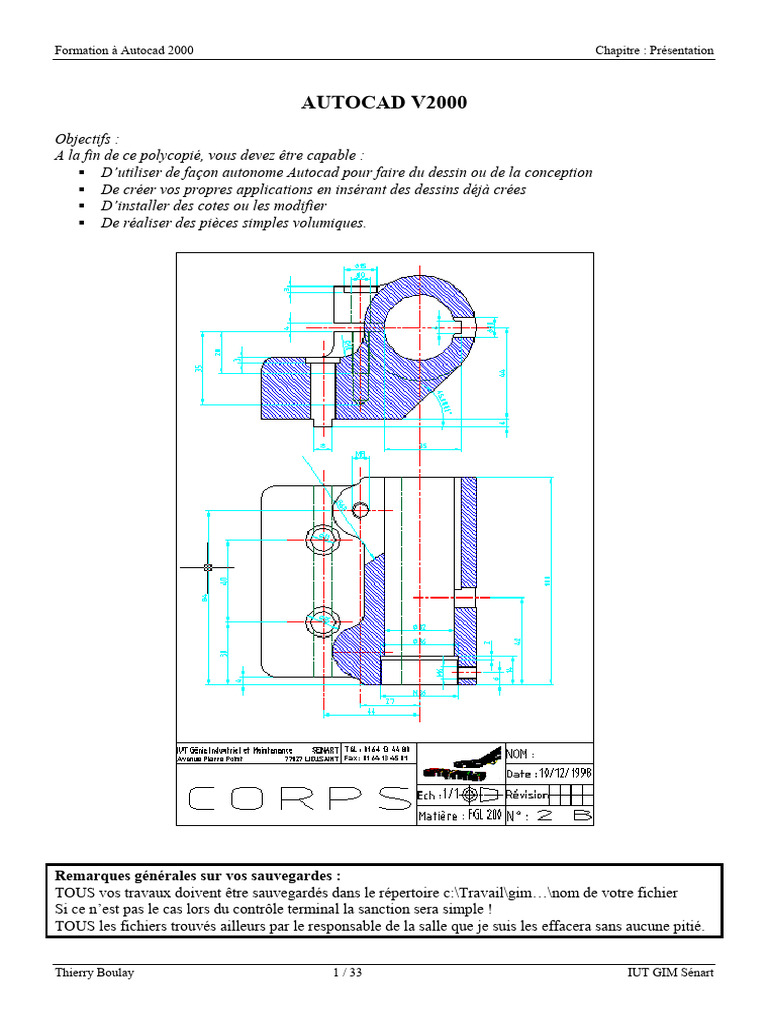 Formation Autocad 2000 : Objectifs et Sauvegarde | PDF | AutoCAD | Angle