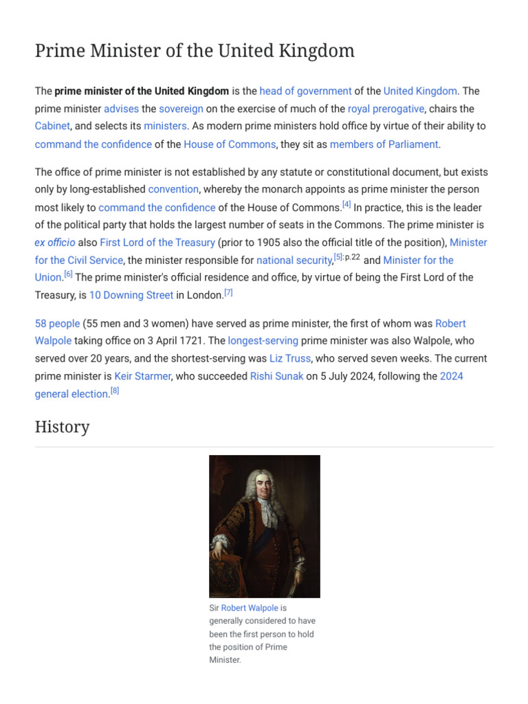 Prime Minister of The United Kingdom - Wikipedia | PDF | Government Of ...