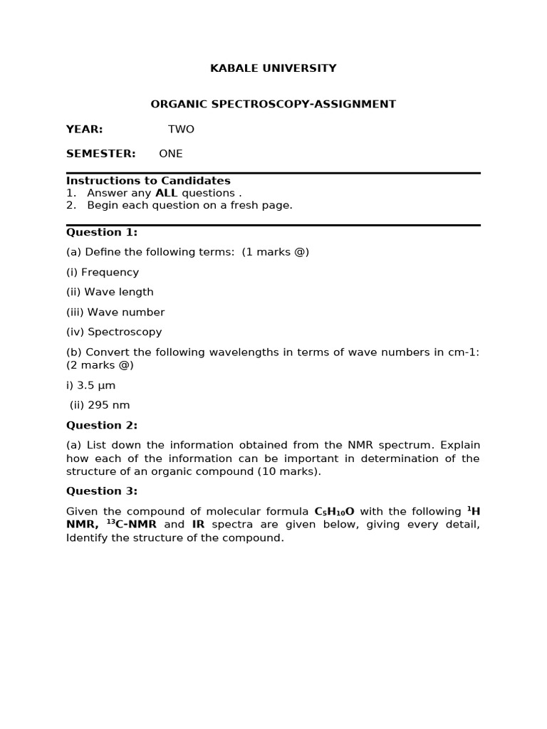 ORGANIC SPECTROSCOPY ASSIGNMENT | PDF