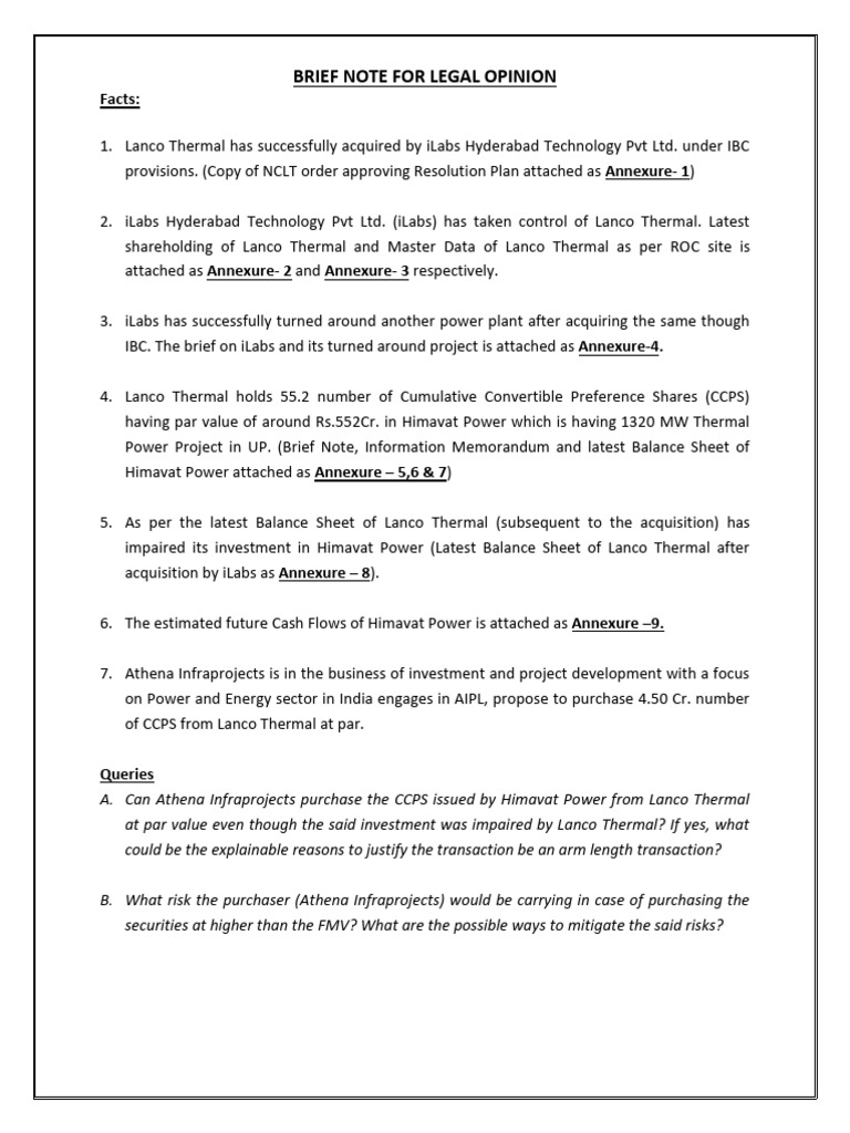 Brief Note For Legal Opinion | PDF