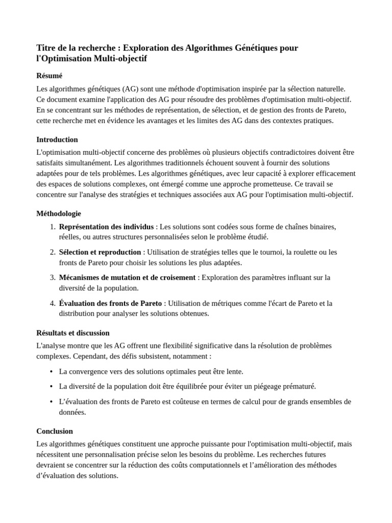 Algorithmes Génétiques en Optimisation Multi-objectif | PDF ...