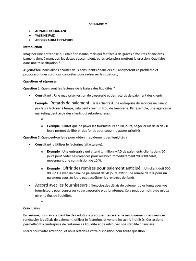 Solutions pour redresser la trésorerie d'entreprise | PDF