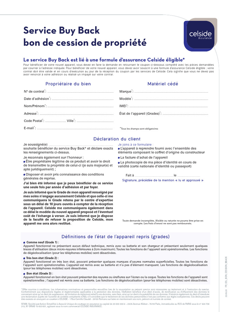 Bon de cession pour service Buy Back | PDF