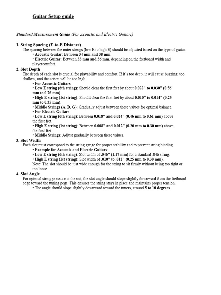 Standard Measurement Guitar Nut Height Reference PDF