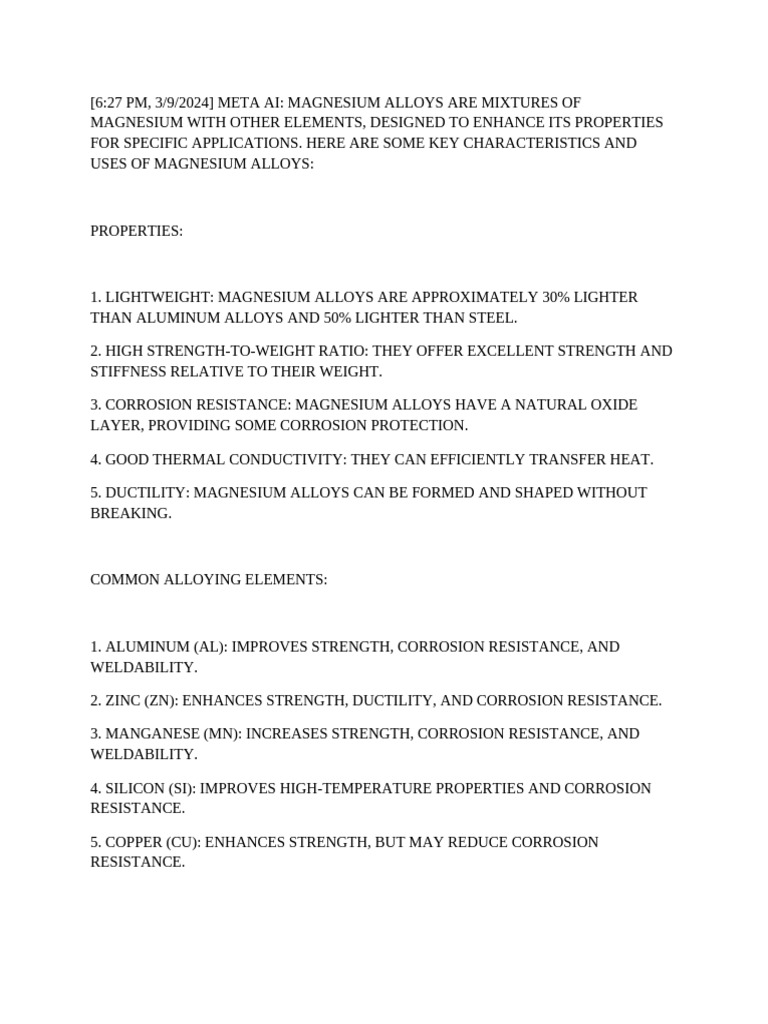 Magnesium And Its Alloys Pdf Welding Construction