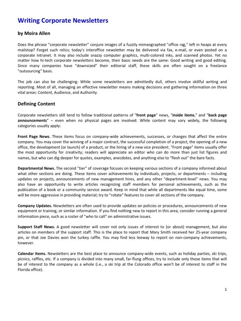 Writing Corporate Newsletters | PDF | Publishing | News