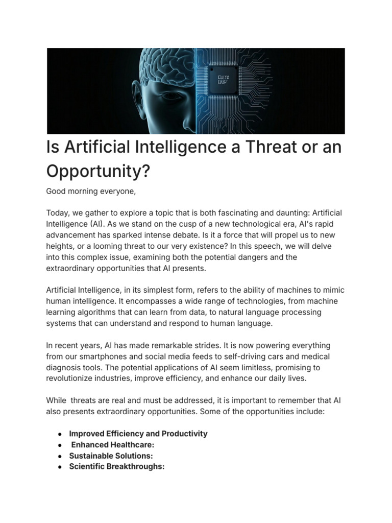 AI: Threats and Opportunities Explored | PDF | Artificial Intelligence ...