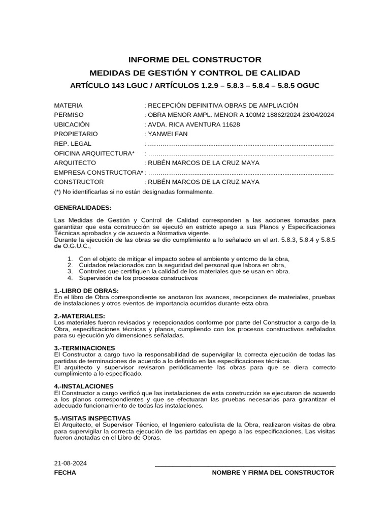 Control de Calidad en Obras Menores | PDF | Arquitecto