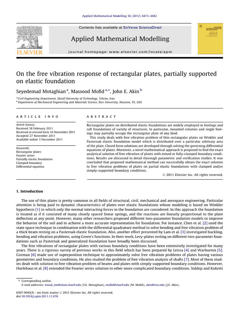 Free Vibration of Partially Supported Plates | PDF | Elasticity ...