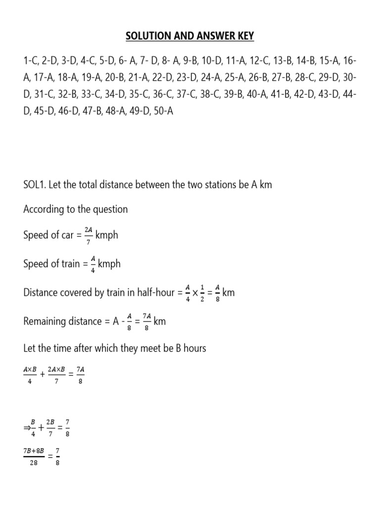 Train, Time & Distance Answer Key - 413470 - Crwill | PDF | Speed ...