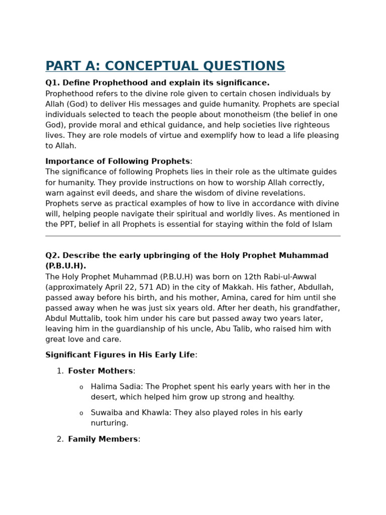 Significance of Prophethood in Islam | PDF | Prophets And Messengers In ...