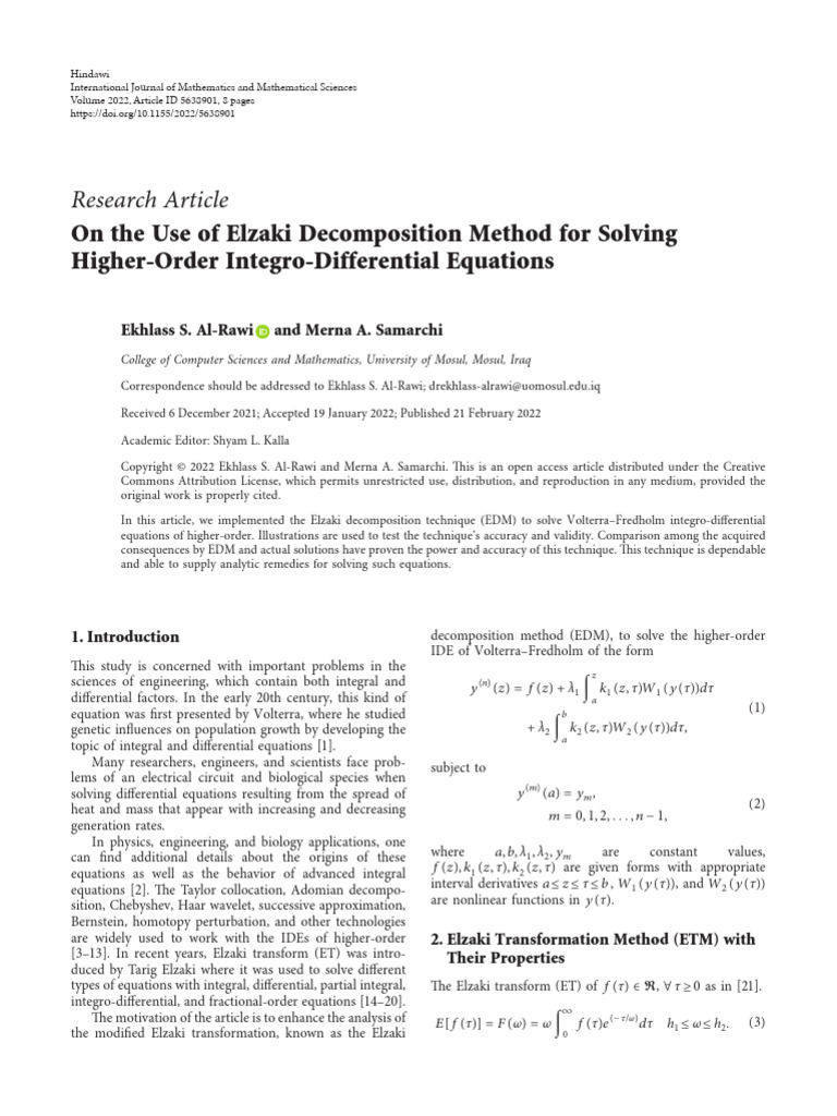 On The Use of Elzaki Decomposition Method For Solv | PDF | Differential ...