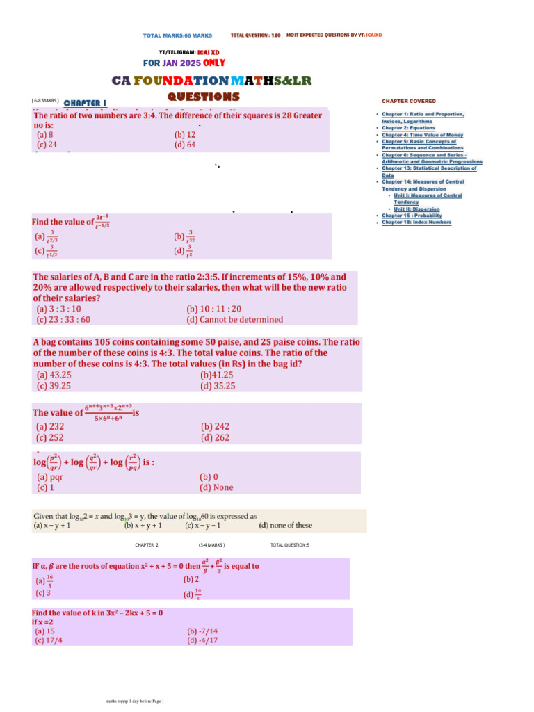 CA Foundation Maths & LR Guide 2025 | PDF | Mathematics | Applied ...