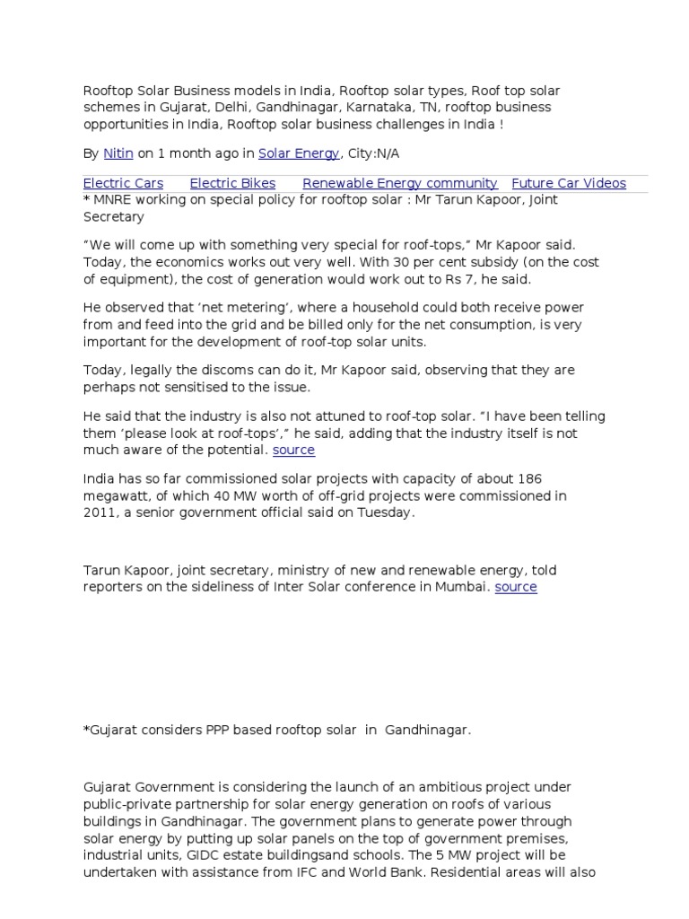 Rooftop Solar Business Models In India Pdf Solar Power