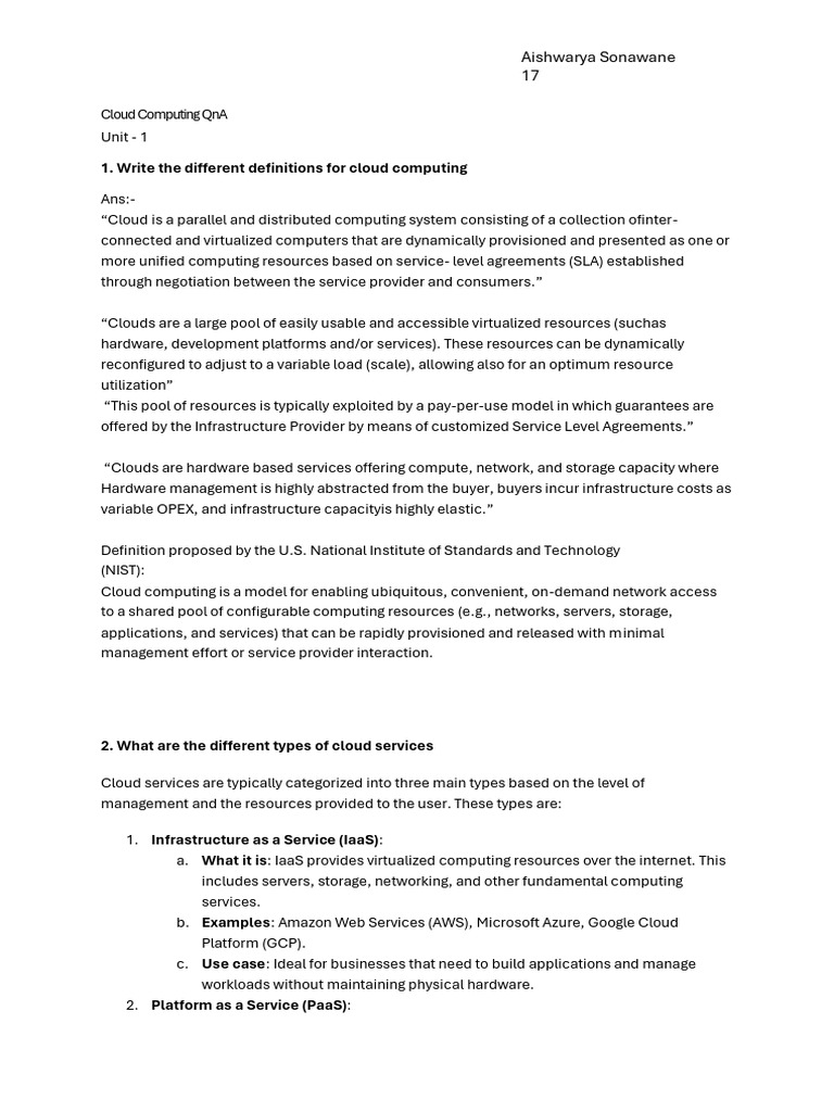 Cloud Computing QNA (2) | PDF | Cloud Computing | Key (Cryptography)