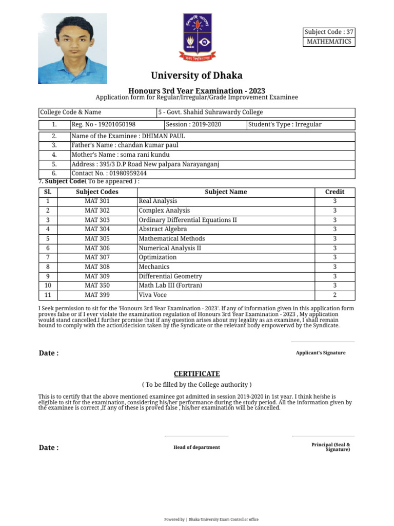 2023 Honours 3rd Year Exam Application | PDF | Mathematics ...