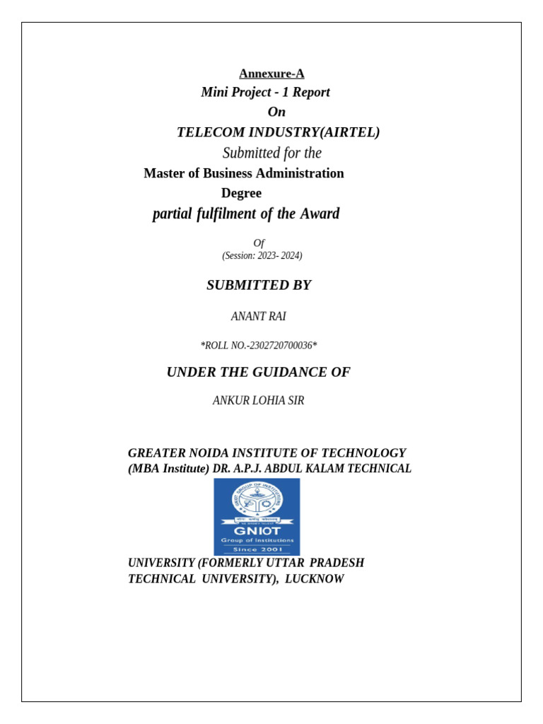 Airtel Telecom Industry Project Report | PDF | Internet Access | Wi Fi