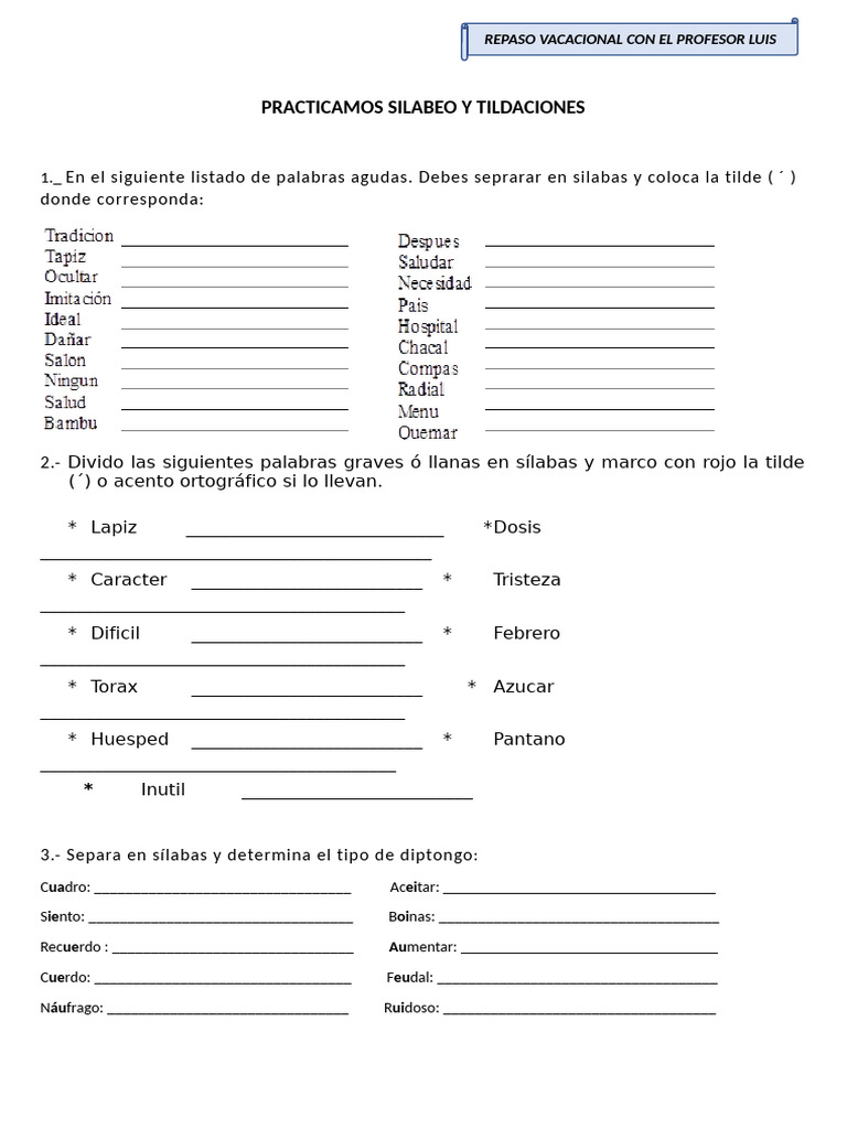 Repaso de Silabeo y Tildación | PDF