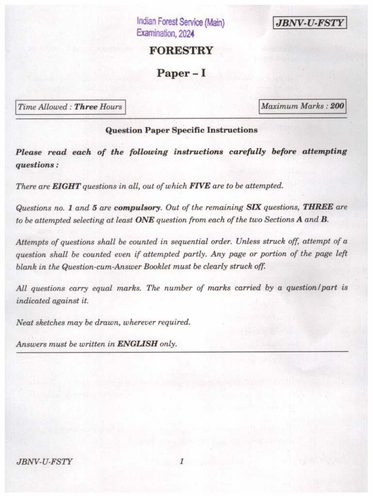 QP Ifsm 24 Forestry Paper I 021224 | PDF