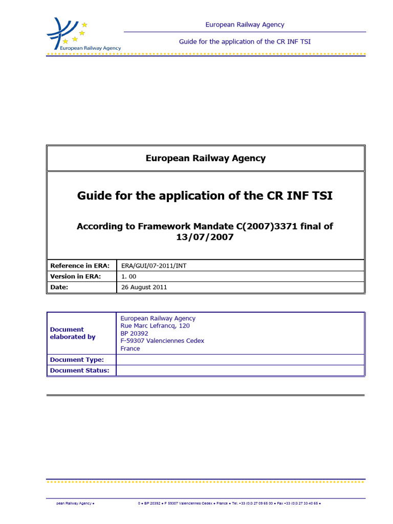 CR INF TSI Application Guide | PDF | Track Gauge | Rail Transport