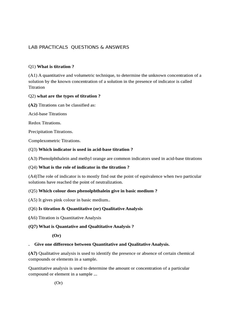 Labpracticals Answers | PDF | Titration | Chemistry