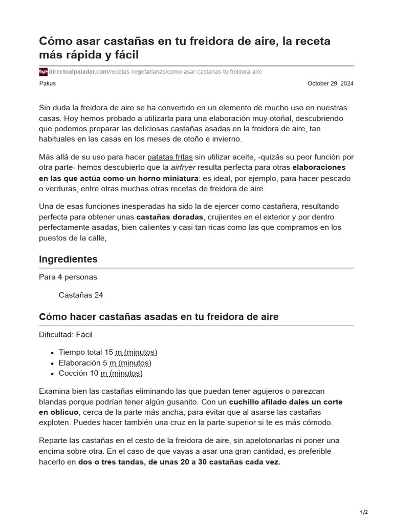 Castañas Asadas en Freidora de Aire | PDF | Cocina | Preparación de ...