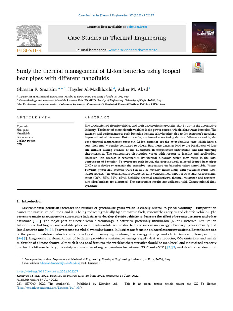 Study The Thermal Management of Li-Ion Batteries Using Looped Heat ...